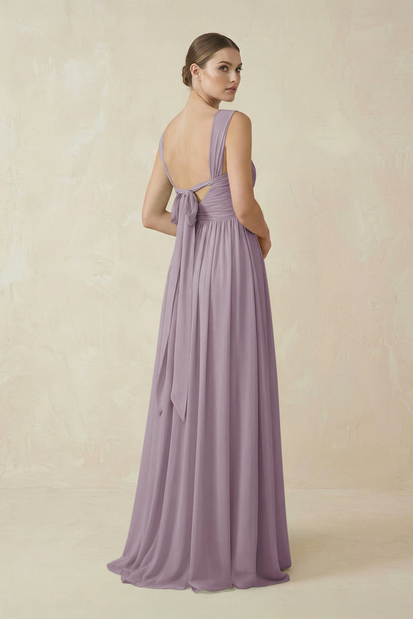 Dusk A-Line Pleated Chiffon Long Bridesmaid Dress (2) | KISSBRIDAL