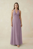 Dusk A-Line Pleated Chiffon V-Neck Bridesmaid Dress | KISSBRIDAL