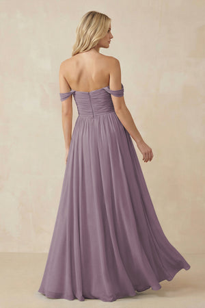 Dusk A-Line Pleated Long Chiffon Bridesmaid Dress (2) | KISSBRIDAL