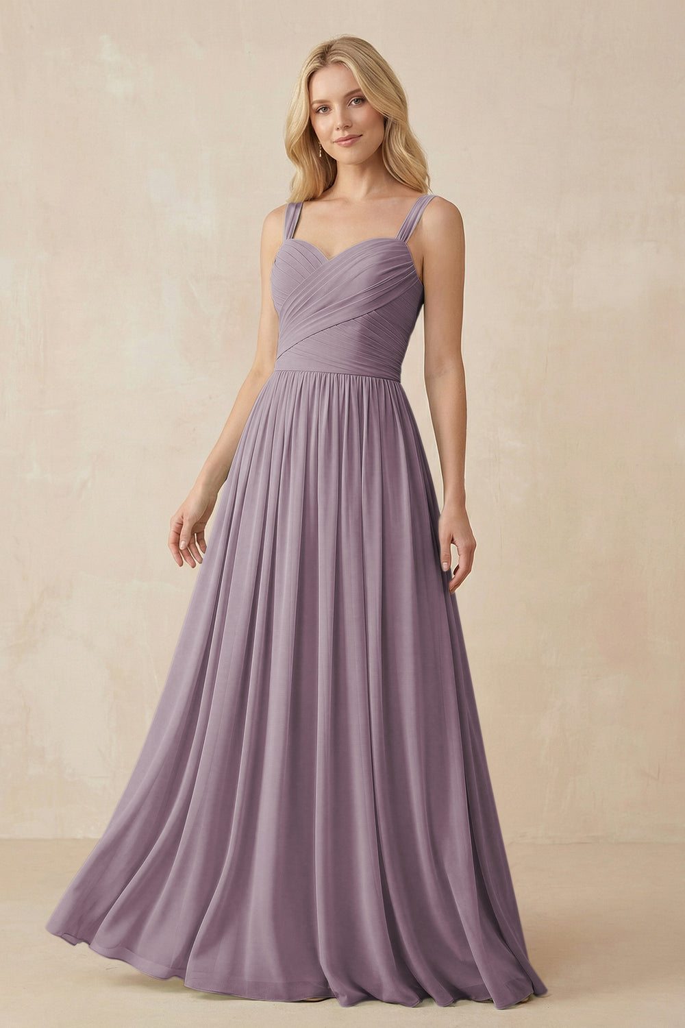 A-Line Pleated Long Chiffon Bridesmaid Dress in Dusk