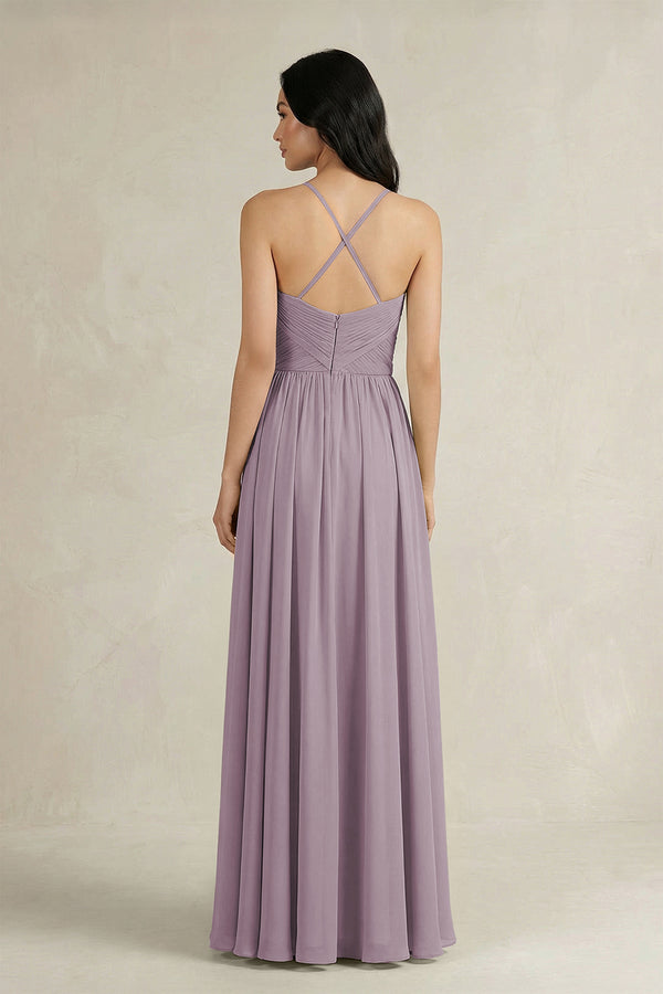 Dusk A-Line Pleated Spaghetti Strap Chiffon Bridesmaid Dress (2) | KISSBRIDAL