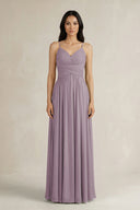 Dusk A-Line Pleated Spaghetti Strap Chiffon Bridesmaid Dress | KISSBRIDAL