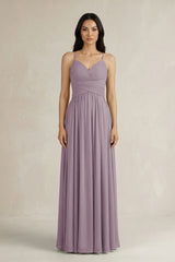 Dusk A-Line Pleated Spaghetti Strap Chiffon Bridesmaid Dress | KISSBRIDAL