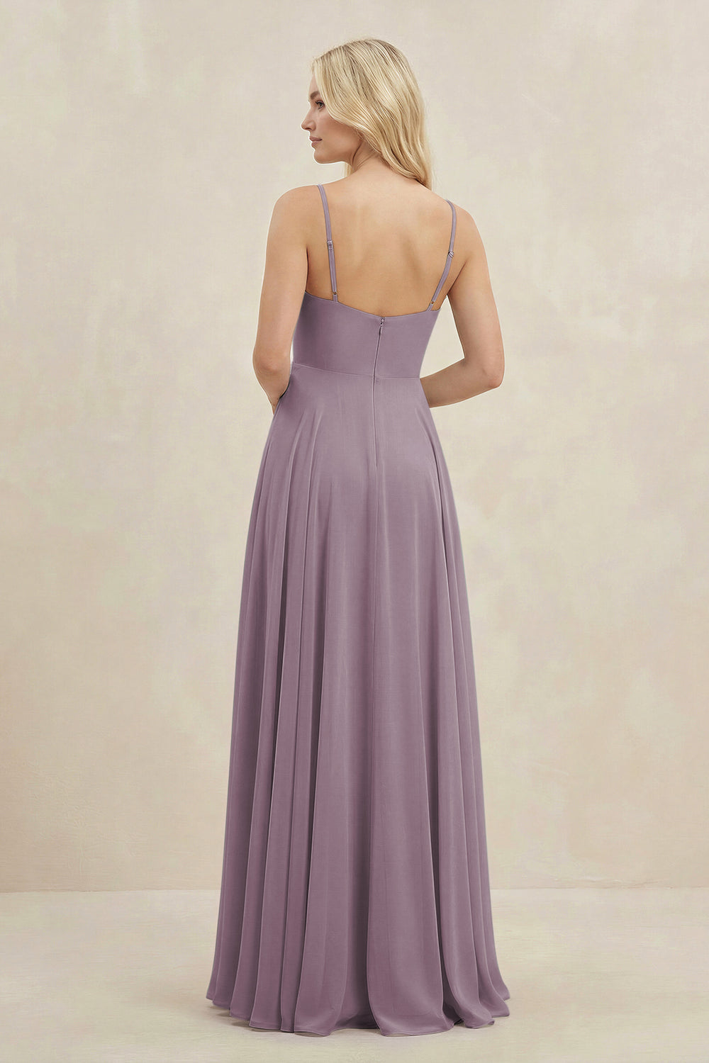 A-Line Spaghetti Strap Chiffon Bridesmaid Dress in Dusk