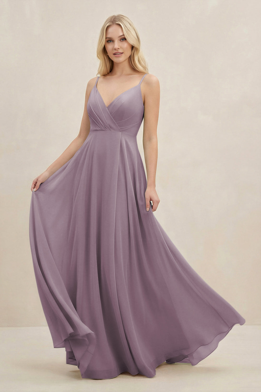 A-Line Spaghetti Strap Chiffon Bridesmaid Dress in Dusk