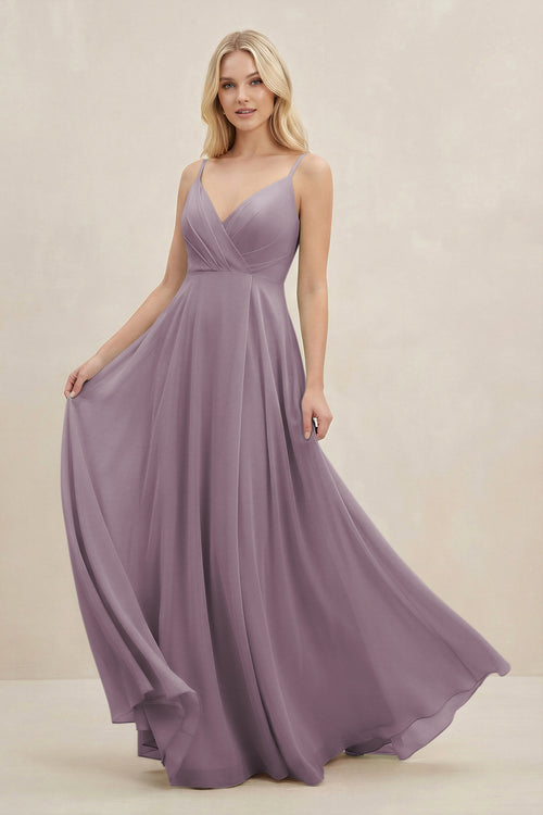 Dusk A-Line Spaghetti Strap Chiffon Bridesmaid Dress | KISSBRIDAL