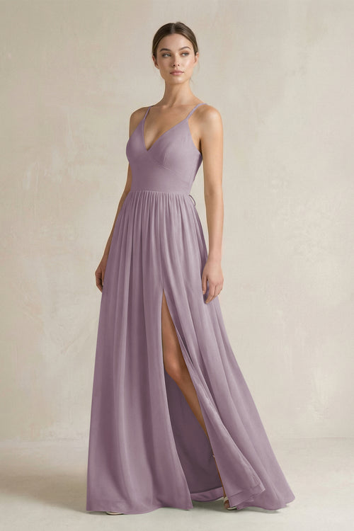 Dusk A-Line Spaghetti Strap Chiffon Bridesmaid Dress | KISSBRIDAL