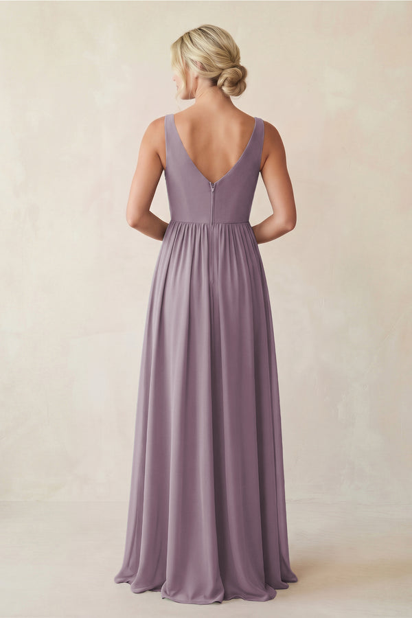 Dusk A-Line V-Neck Pleated Chiffon Bridesmaid Dress (2) | KISSBRIDAL