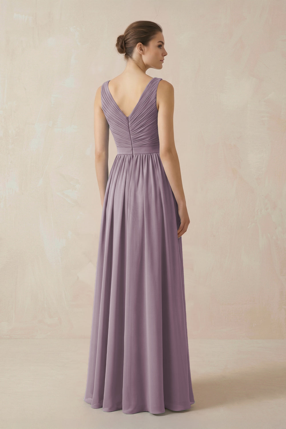 A-Line V-Neck Pleated Chiffon Bridesmaid Dress in Dusk