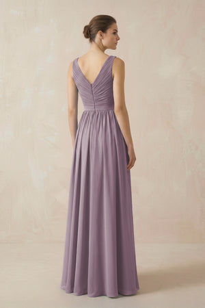Dusk A-Line V-Neck Pleated Chiffon Bridesmaid Dress (2) | KISSBRIDAL