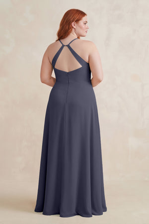 Dusk Blue Ruched Sheath Chiffon Bridesmaid Dress (2) [sizeplus] | KISSBRIDAL