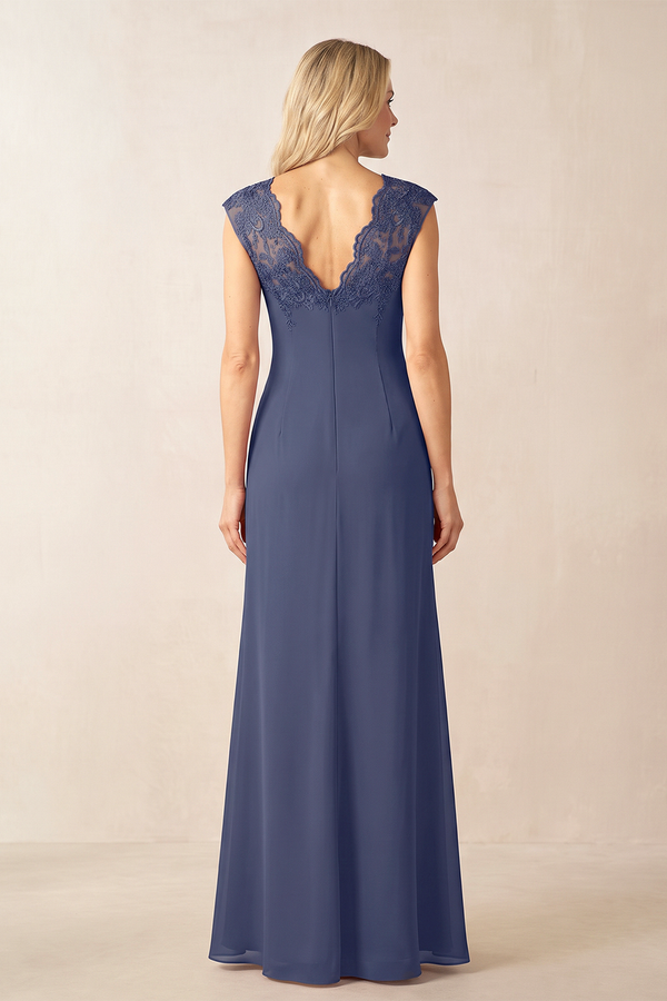 Dusk Blue Sheath Ruched Chiffon Mother of the Bride Dress With Embroidery (2) | KISSBRIDAL
