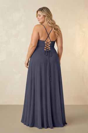Dusk Blue Spaghetti Straps Chiffon A-Line Bridesmaid Dress (2) [sizeplus] | KISSBRIDAL