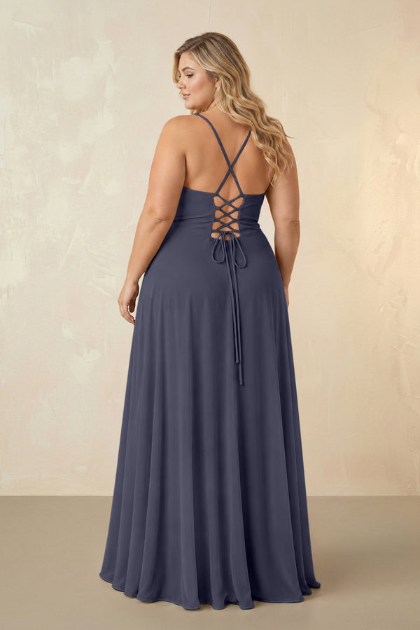 Dusk Blue Spaghetti Straps Chiffon A-Line Bridesmaid Dress (2) [sizeplus] | KISSBRIDAL