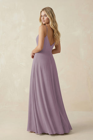 Dusk Cami Strap A-Line Chiffon Bridesmaid Dress with Slit (2) | KISSBRIDAL