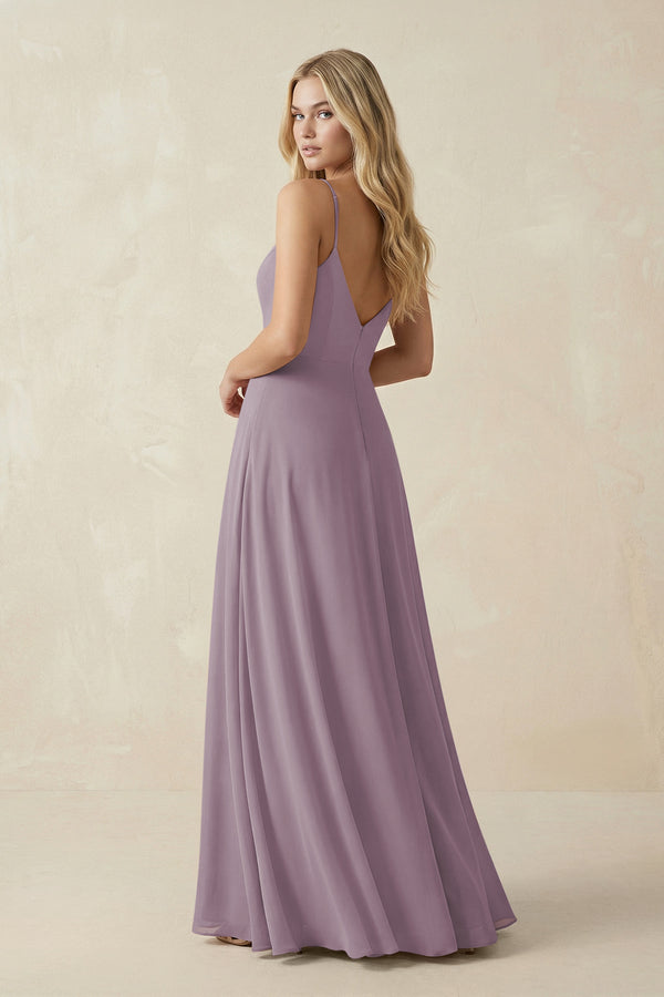 Dusk Cami Strap A-Line Chiffon Bridesmaid Dress with Slit (2) | KISSBRIDAL