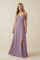 Dusk Cami Strap A-Line Chiffon Bridesmaid Dress with Slit | KISSBRIDAL