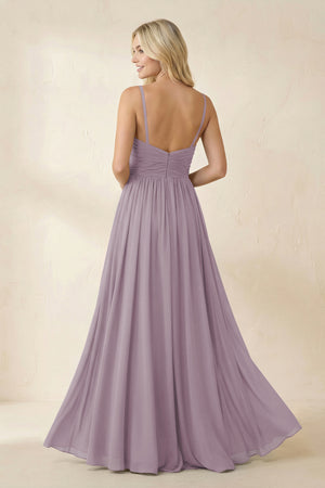 Dusk Cami Strap Chiffon A-Line Bridesmaid Dress with Slit (2) | KISSBRIDAL