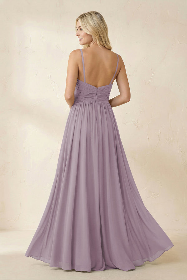 Dusk Cami Strap Chiffon A-Line Bridesmaid Dress with Slit (2) | KISSBRIDAL