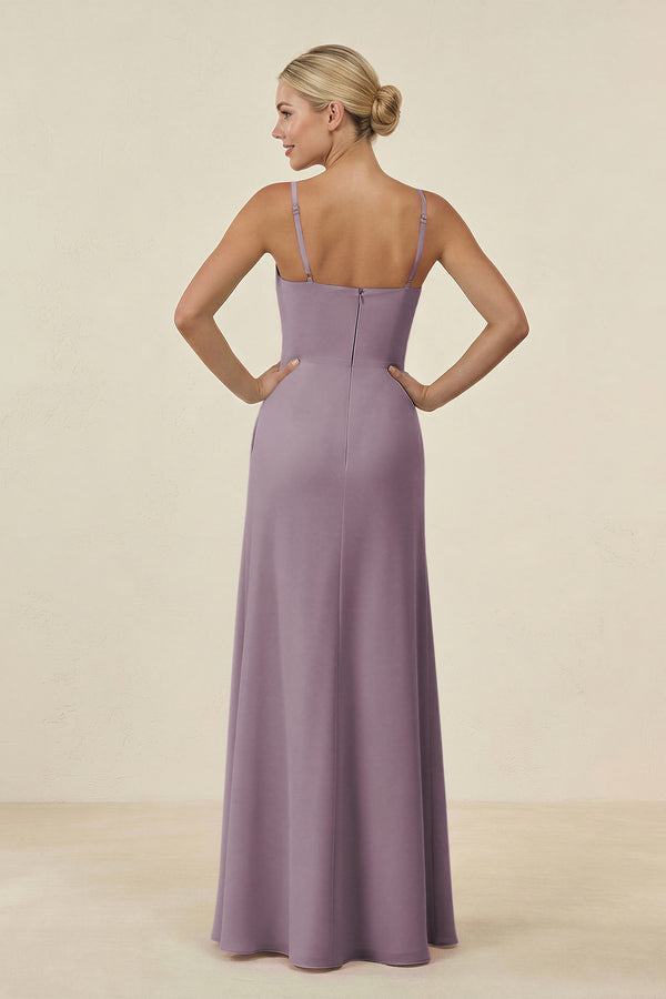 Dusk Cami Strap Chiffon Sheath Bridesmaid Gown (2) | KISSBRIDAL