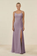 Dusk Cami Strap Chiffon Sheath Bridesmaid Gown | KISSBRIDAL