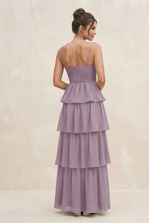 Dusk Cami Strap Tiered A-Line Chiffon Bridesmaid Dress (2) | KISSBRIDAL