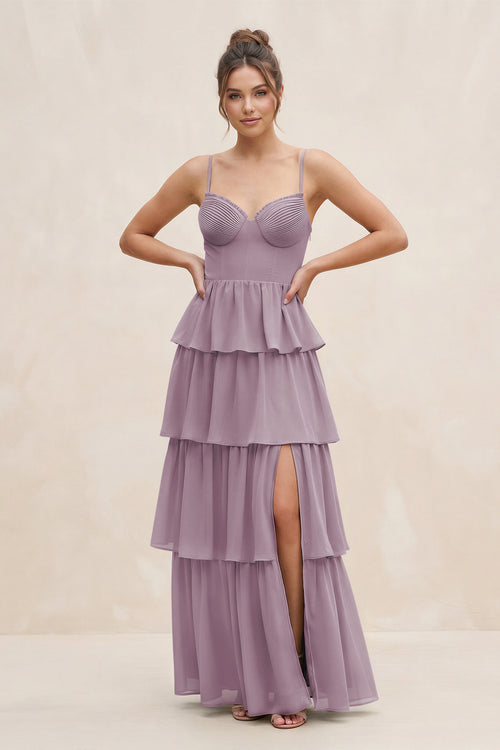 Dusk Cami Strap Tiered A-Line Chiffon Bridesmaid Dress | KISSBRIDAL