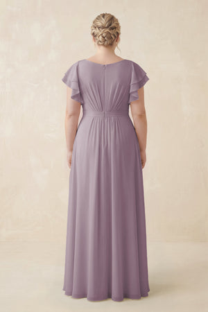 Dusk Cap Sleeve Ruffled A-Line Chiffon Bridesmaid Dress (2) [sizeplus]  | KISSBRIDAL