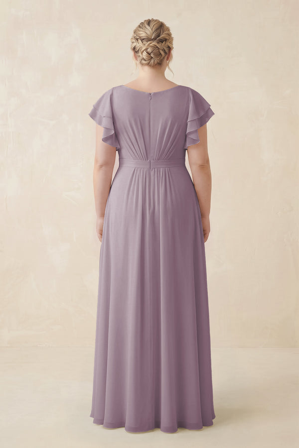Dusk Cap Sleeve Ruffled A-Line Chiffon Bridesmaid Dress (2) [sizeplus]  | KISSBRIDAL