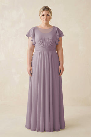 Dusk Cap Sleeve Ruffled A-Line Chiffon Bridesmaid Dress [sizeplus]  | KISSBRIDAL