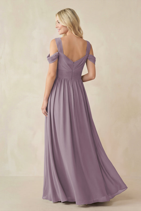 Dusk Chiffon A-Line Bridesmaid Dress with Slit (2) | KISSBRIDAL