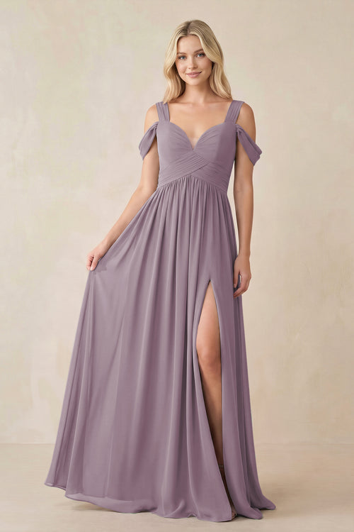 Dusk Chiffon A-Line Bridesmaid Dress with Slit | KISSBRIDAL