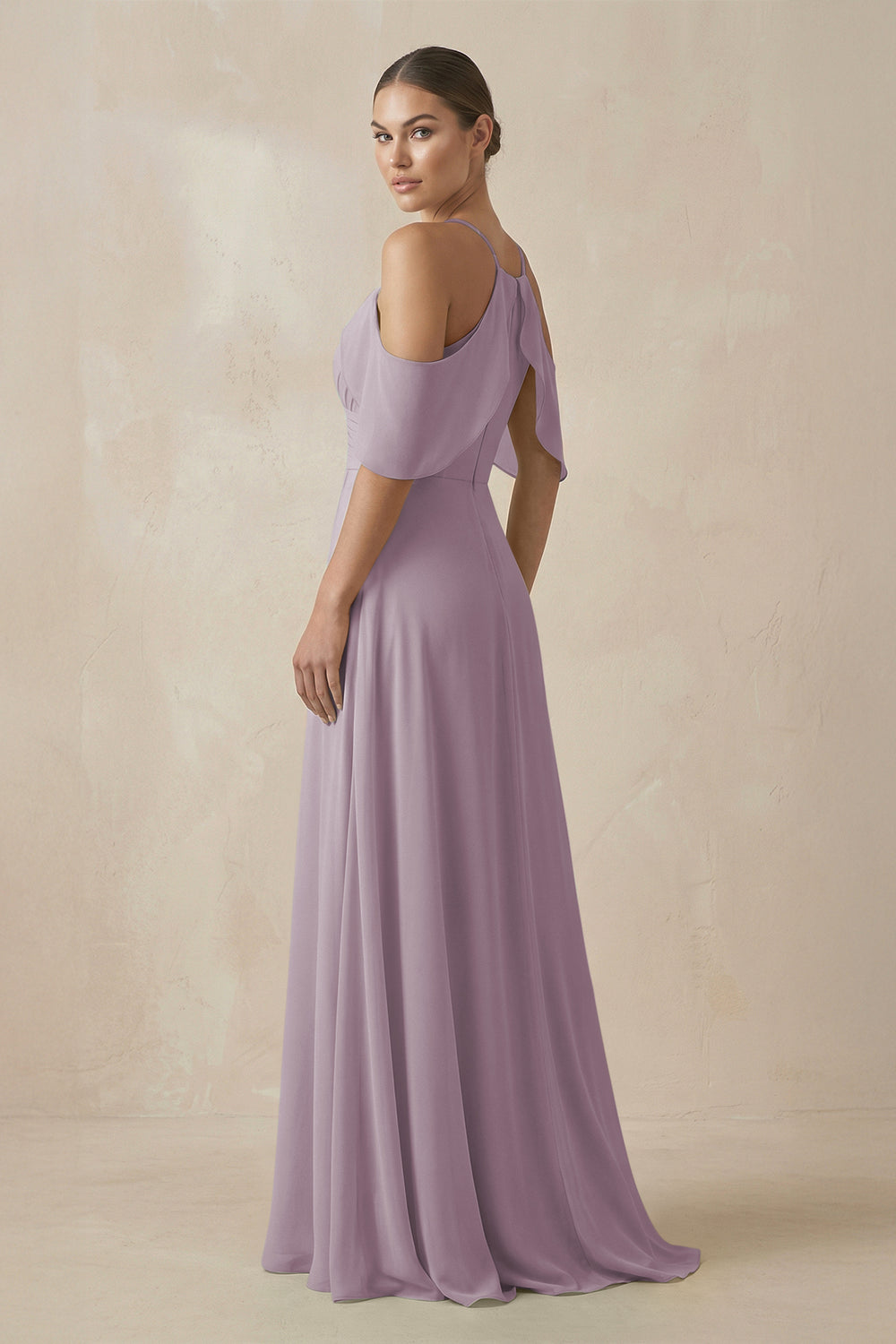 Chiffon A-Line Long Bridesmaid Dress in Dusk