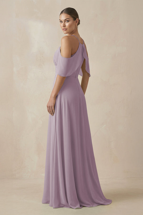 Dusk Chiffon A-Line Long Bridesmaid Dress (2) | KISSBRIDAL