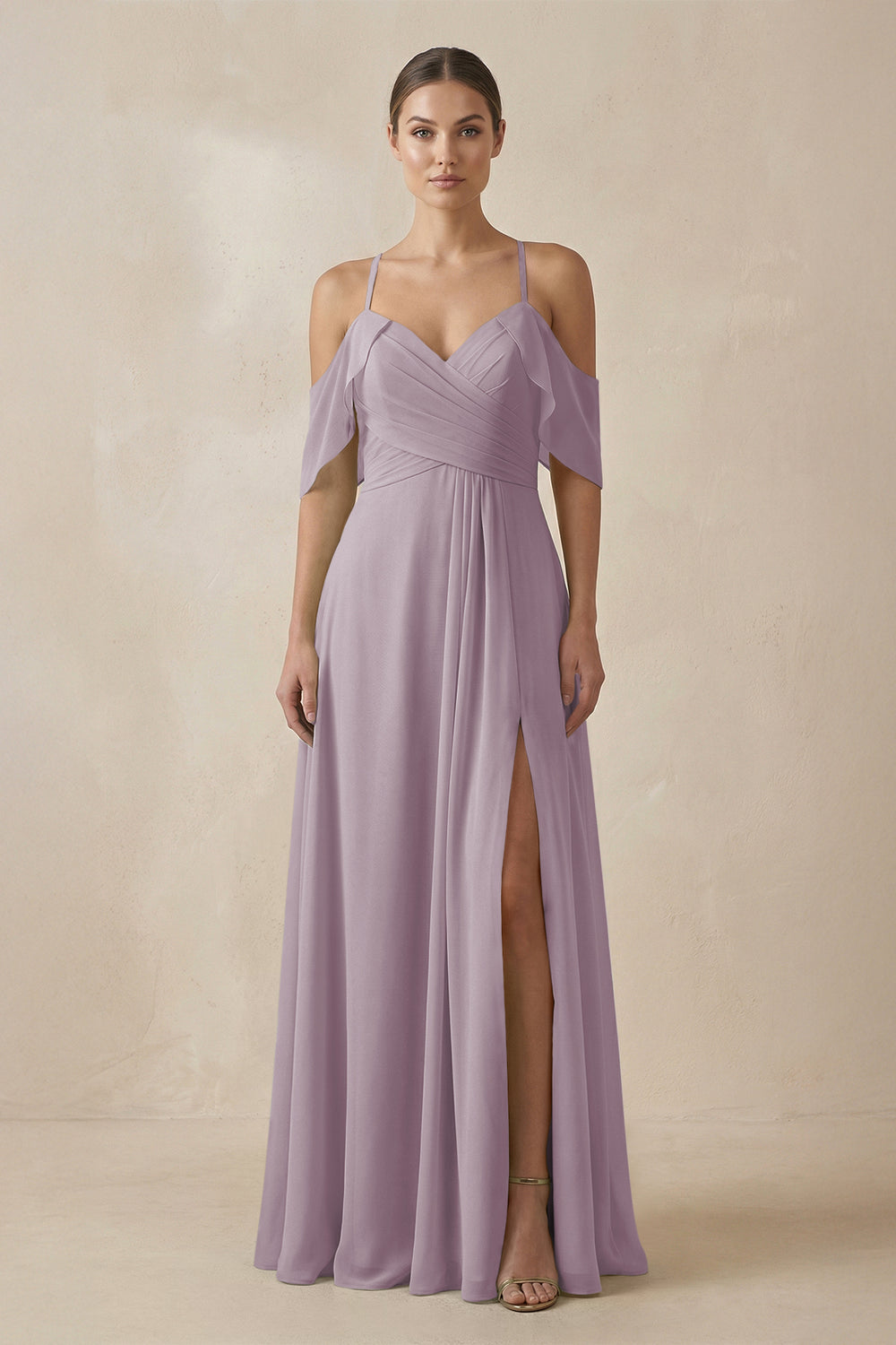 Chiffon A-Line Long Bridesmaid Dress in Dusk