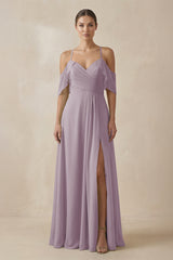 Dusk Chiffon A-Line Long Bridesmaid Dress | KISSBRIDAL