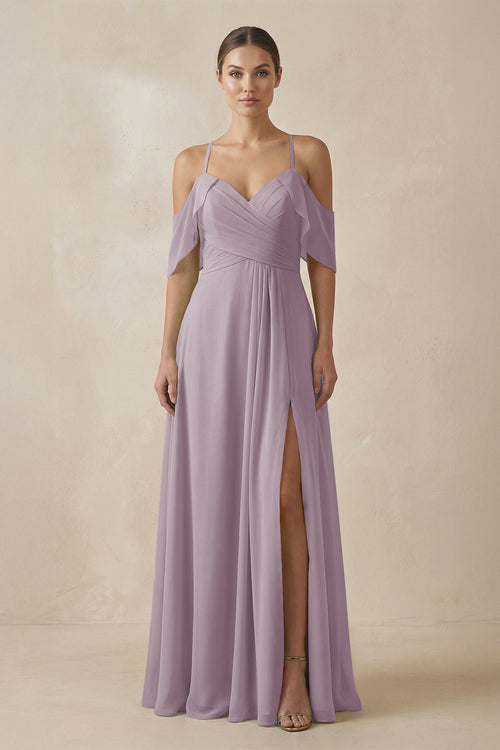 Dusk Chiffon A-Line Long Bridesmaid Dress | KISSBRIDAL