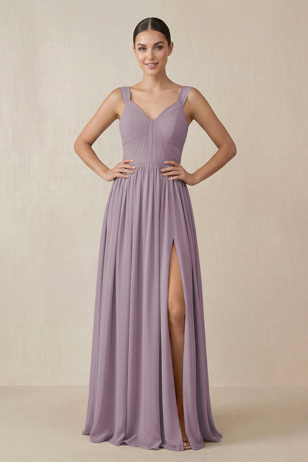 Chiffon A-Line Pleated Bridesmaid Dress in Dusk