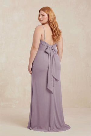 Dusk Cowl Neck Sheath Chiffon Bridesmaid Dress with Corset (2)  [sizeplus] | KISSBRIDAL