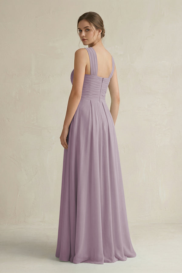 Dusk Cross Halter Chiffon A-Line Pleated Bridesmaid Dress (2) | KISSBRIDAL