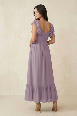 Dusk Flutter Sleeve Sweetheart A-Line Chiffon Bridesmaid Dress (2) | KISSBRIDAL