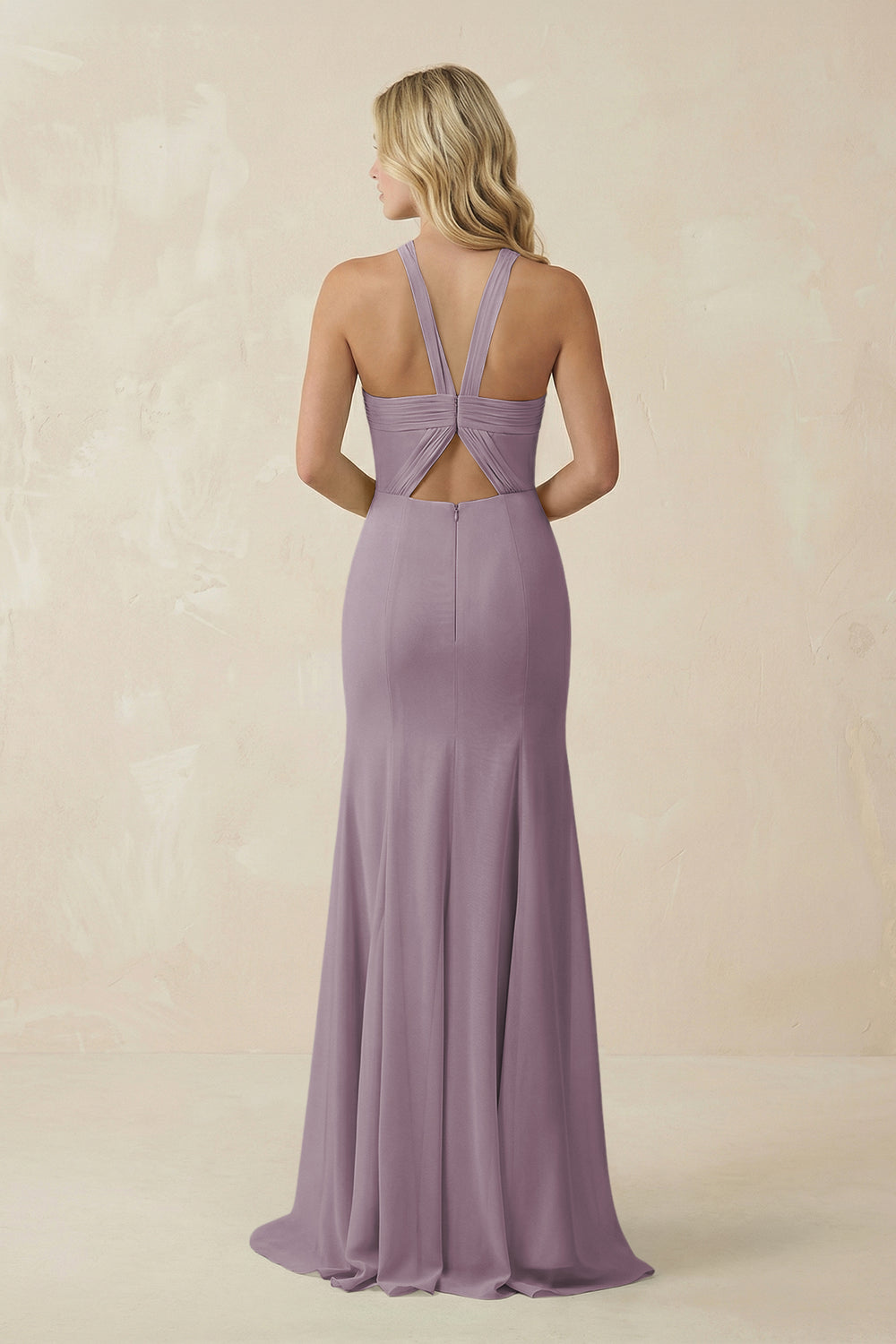 Halter Chiffon Mermaid Ruched Bridesmaid Dress in Dusk