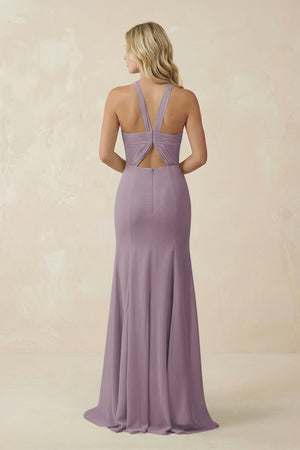 Dusk Halter Chiffon Mermaid Ruched Bridesmaid Dress (2) | KISSBRIDAL