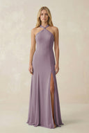 Dusk Halter Chiffon Mermaid Ruched Bridesmaid Dress | KISSBRIDAL
