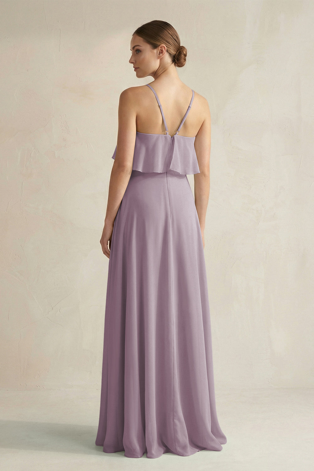 Halter Neck A-Line Chiffon Bridesmaid Dress with Keyhole in Dusk
