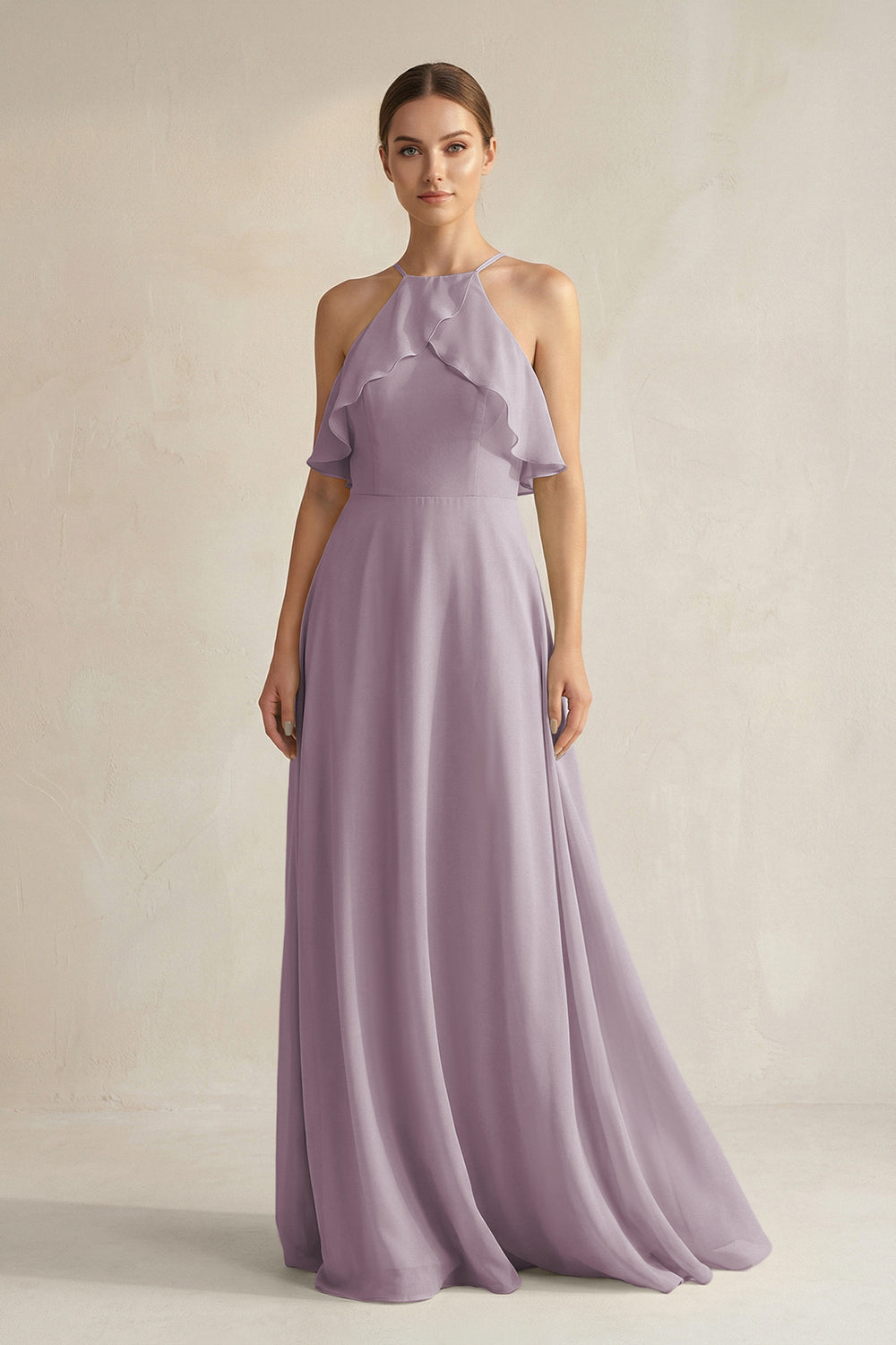 Halter Neck A-Line Chiffon Bridesmaid Dress with Keyhole in Dusk