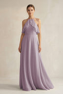 Dusk Halter Neck A-Line Chiffon Bridesmaid Dress with Keyhole | KISSBRIDAL