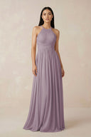 Dusk Halter Neck A-Line Chiffon Bridesmaid Dress | KISSBRIDAL