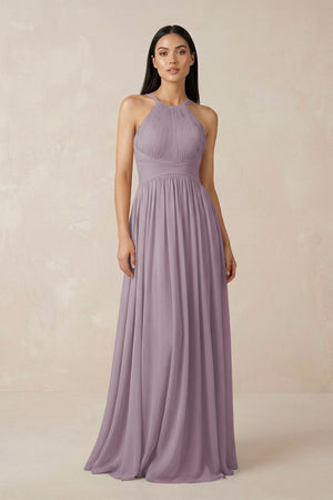 Dusk Halter Neck A-Line Chiffon Bridesmaid Dress | KISSBRIDAL