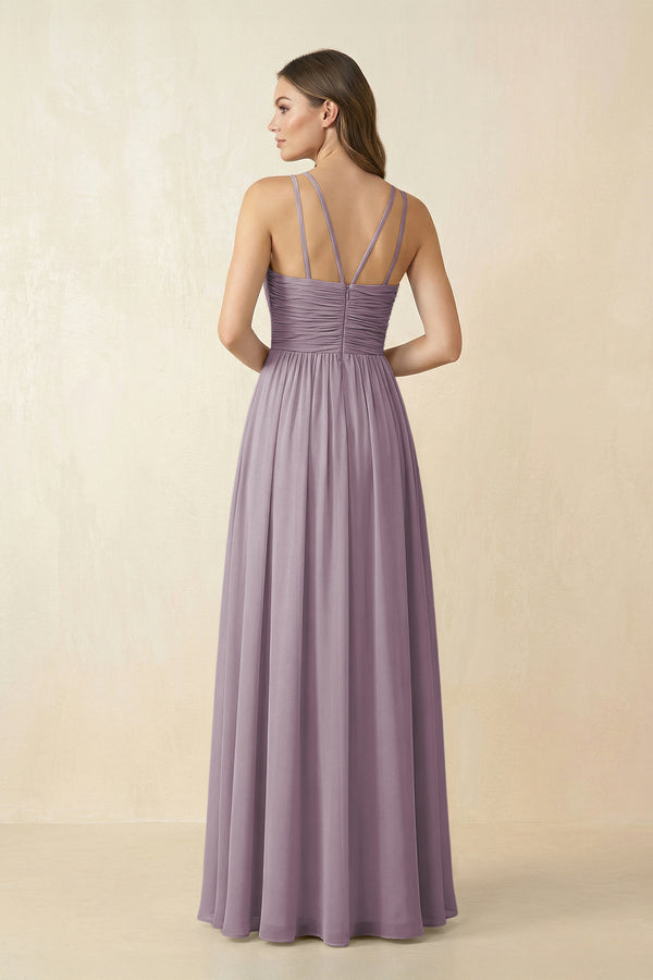 Dusk Halter Pleated A-Line Chiffon Bridesmaid Dress (2) | KISSBRIDAL